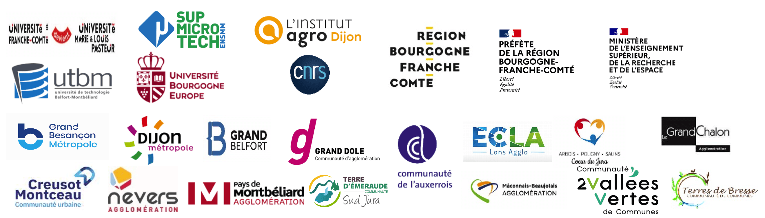Logos des partenaires et financeurs de DECA-BFC